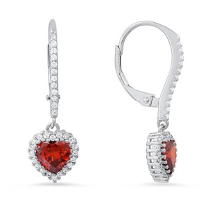 Sterling Silver Heart-cut Birthstone CZ Halo Leverback Earrings - 1 of 2
