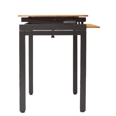 Teak Adjustable Standing Desk Converter with Keyboard Tray