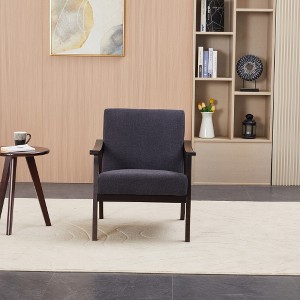 Ridstar Modern Fabric Accent Armchair with High Back & Solid Wood Legs for Living Room & Bedroom-Antique Black - 1 of 4