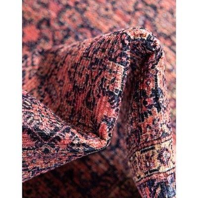 Navy Blue and Red Chenille Flat Woven 8x12 Indoor Area Rug