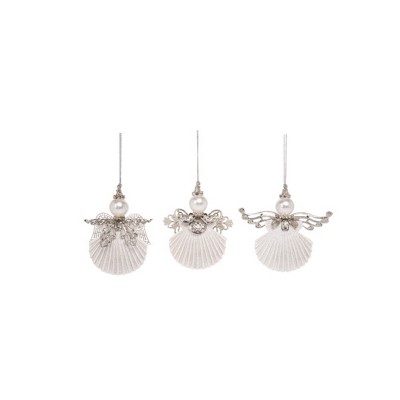 Transpac Metal Shell Angel Ornament Set of 3 Christmas Home Decorations