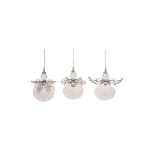 Transpac Metal Shell Angel Ornament Set of 3 Christmas Home Decorations - 1 of 1