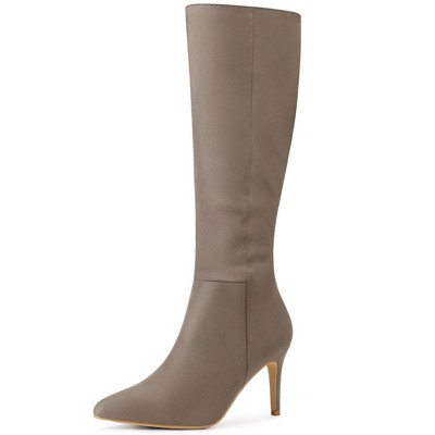 Allegra K Women's Pointed Toe Side Zip Stiletto Heel Knee High Boots