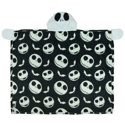 Disney Nightmare Before Christmas Kids Jack Skellington Hooded Throw 40"X 50" Black