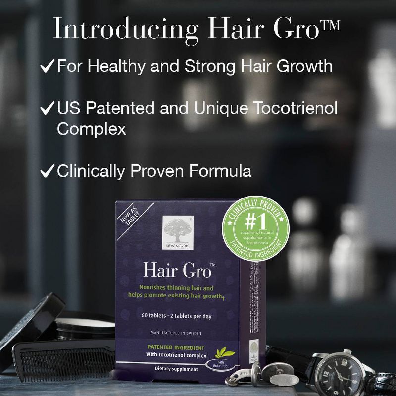 New Nordic Hair Gro Hair Growth Vegan Tablets with Biotin - 60ct, 4 of 12