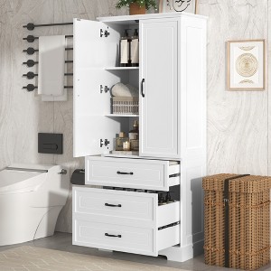 Whisen Tall White Bathroom Cabinet, Large Storage Cabinet with Double Doors, Drawers and Adjustable Shelf - 1 of 4