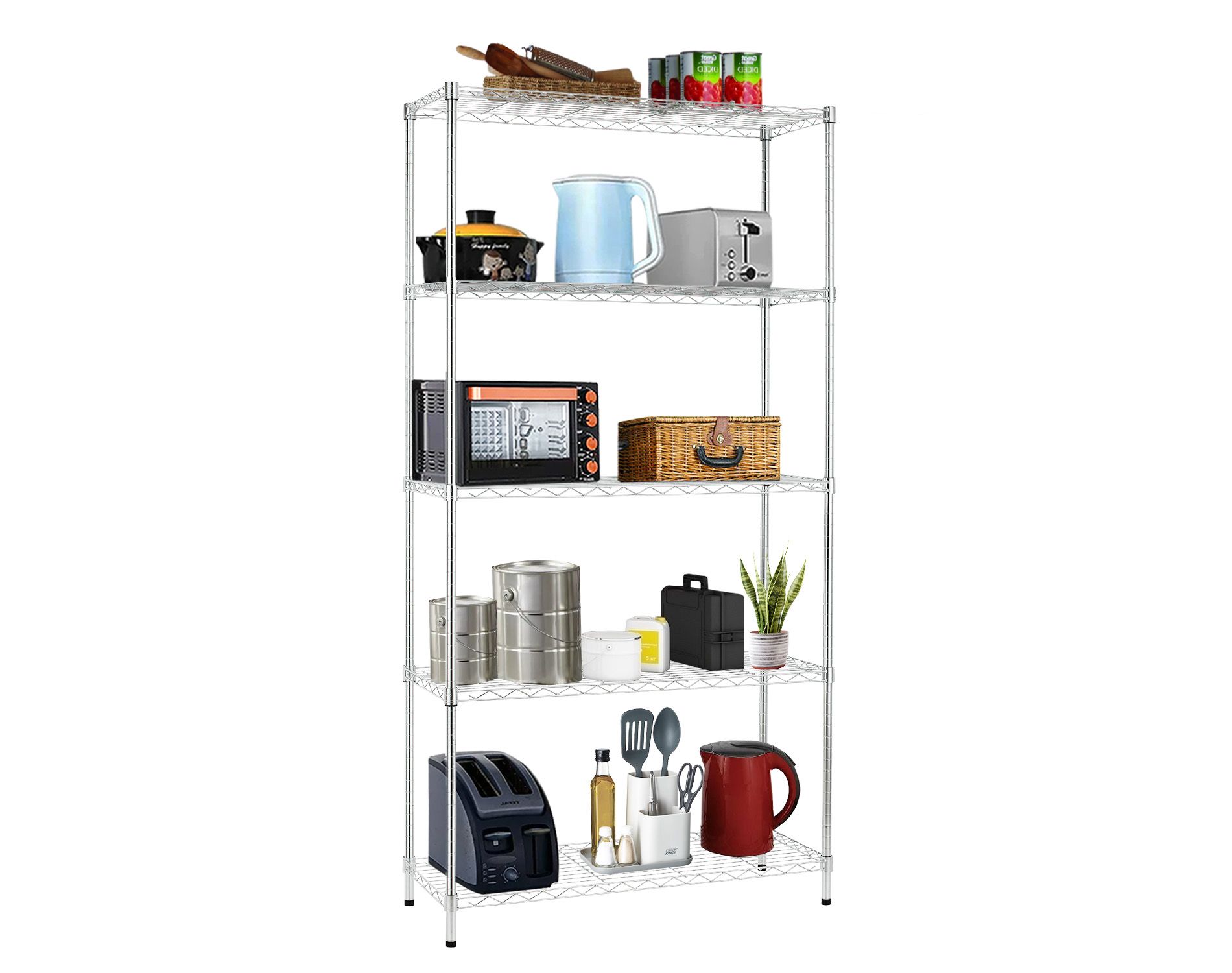 BestMassage 5-Tier Wire Shelving Unit Garage NSF Wire Shelf with Adjustable Shelves and Ample Storage 1250 Lbs Capacity, Chrome