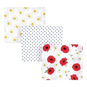 Hudson Baby Infant Girl Cotton Muslin Swaddle Blankets, Red Poppy Daisy, 3-Pack - 1 of 4