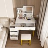 Makeup Vanity with LED Lights 3 Color Modes - Dressing Table with Power Outlet 5 Drawers & Metal Chair Vanity Desk - 2 of 4