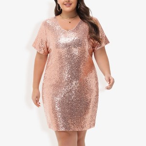 Anna-Kaci Women's Plus Size V-Neck Short Sleeve Sequin Party Dress - 1 of 4