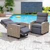 Outdoor Rattan Recliner Chair with Armrest Console Tray,1 Pcs, Patio Lounge with Adjustable Backrest & Footrest 150° Lay Flat - 3 of 4