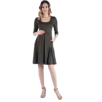 24seven Comfort Apparel Fit and Flare Scoop Neck Maternity Dress
