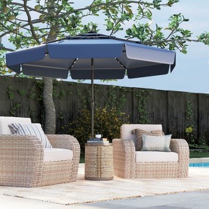 Costway 10 FT Solar Patio Umbrella with 32 LED Lights 3-Tier Vented Top & Ruffles Red/Brown/Blue/Beige/Gray - 1 of 4