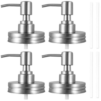 LunaLulinlk 4 Pieces Mason Jar Soap Dispenser Lids with Pump Lotion Dispenser Lids Leak-proof and Rust-proof Hand Soap Pump Lids
