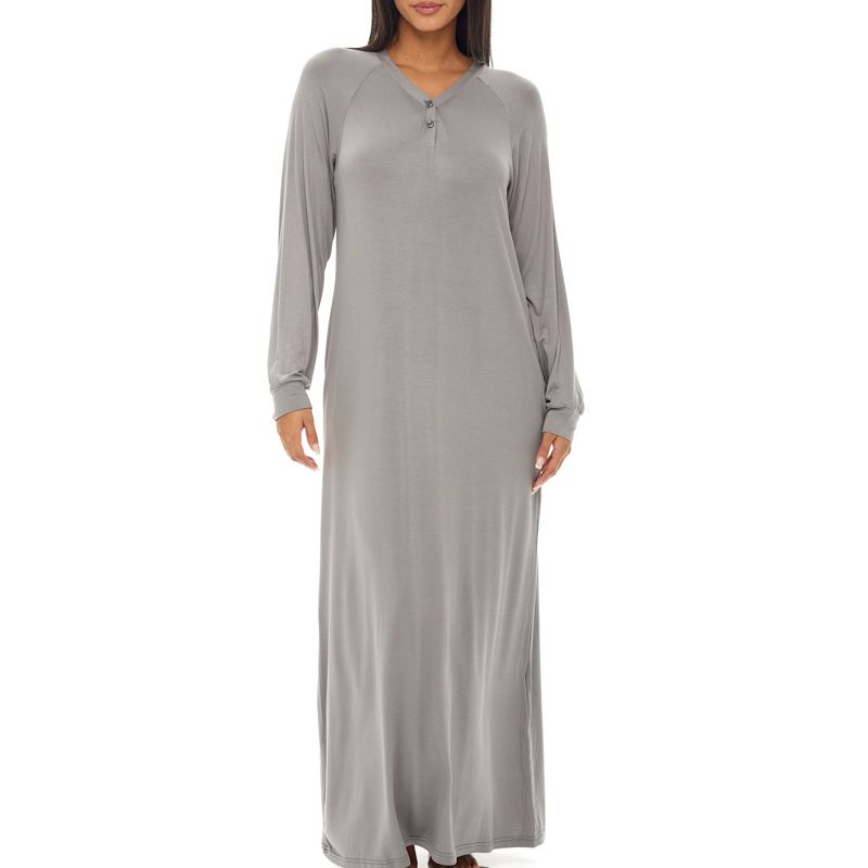 Women's Soft Knit Nightgown, Full Length Long Henley Night Shirt Pajama Top with Pockets, 1 of 7