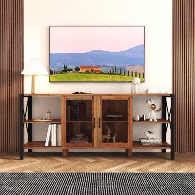 FONTOI Industria TV Stand with Open Shelves for TV up to 80", Media Console Table for Living Room, Walnut, 15.75"*33.46"*70.87"
