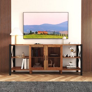 FONTOI Industria TV Stand with Open Shelves for TV up to 80", Media Console Table for Living Room, Walnut, 15.75"*33.46"*70.87" - 1 of 4