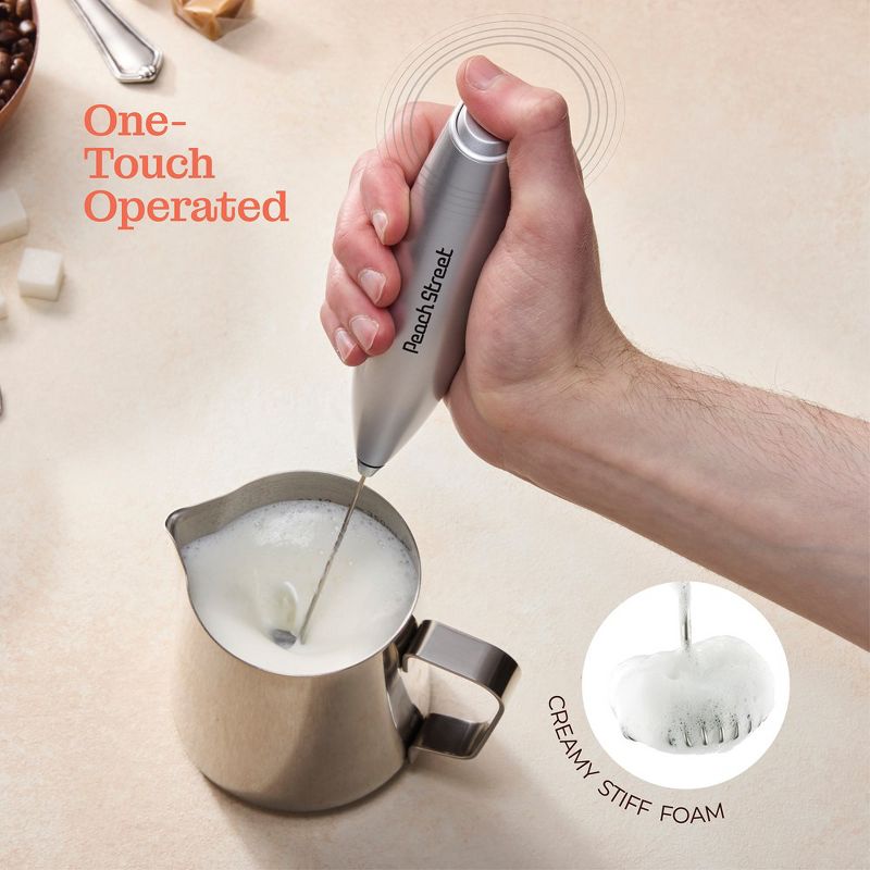 Peach Street Powerful Handheld Milk Frother, Mini Frother Wand, Battery Operated Stainless Steel Mixer, With Stand. for Milk, Latte, 3 of 9