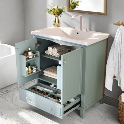 NicBex 30'' Bathroom Storage Cabinet with Sink, Bathroom Vanity, 2 Spacious Cabinet Door and 1 Drawer with Adjustable Shelves for Bathroom, Green