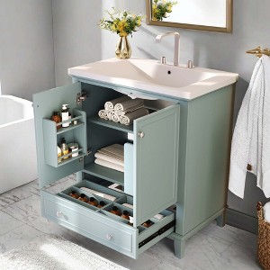 NicBex 30'' Bathroom Storage Cabinet with Sink, Bathroom Vanity, 2 Spacious Cabinet Door and 1 Drawer with Adjustable Shelves for Bathroom, Green - 1 of 4