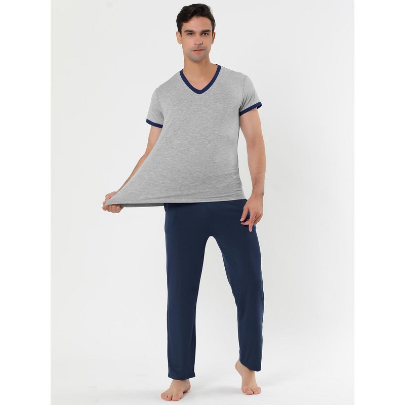 Lars Amadeus Men's Cotton Short Sleeves V Neck Top Bottoms Lounge Sleep Pajamas Sets, 3 of 6
