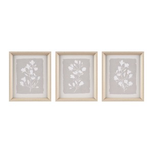 3pc Fair Florets Framed Glass Wall Art Set Beige - Madison Park: Modern Botanical Decor, MDF & Polyethylene - 1 of 4