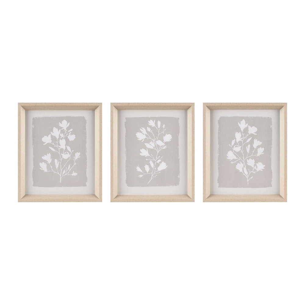 Photos - Wallpaper 3pc Fair Florets Framed Glass Wall Art Set Beige - Madison Park