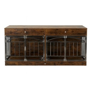 Large Dog Crate with Four Doors and Two Drawers, Two-Tone  Furniture-Style Kennel - 1 of 2