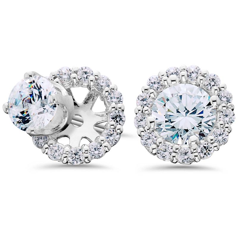 Pompeii3 Women's 5/8ct Diamond Studs & Halo Earring  Jackets Solid 14k White Gold, 1 of 4