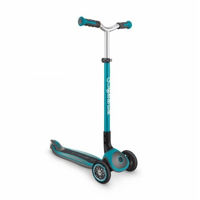  Globber Master Series 3-Wheel Foldable Kick Scooter with Adjustable Height and Comfortable Grips for Kids Aged 4 and Up, Teal 