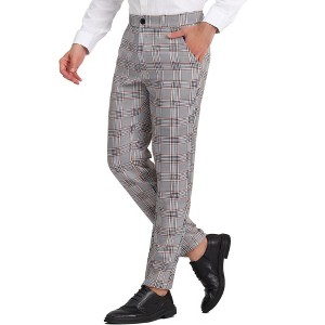 Lars Amadeus Men's Flat Front Office Prom Classic Plaid Dress Pants - 1 of 4