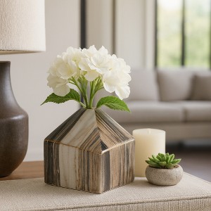 Contemporary Vase with Marble Finish for Living Room Decor - Decorative Flower Vase for House Design, Bedroom, and Table Decor - 1 of 4