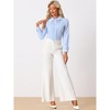 INSPIRE CHIC Women's Casual Peter Pan Collar Button Down Contrast Puff Sleeve Work Blouse - 3 of 4