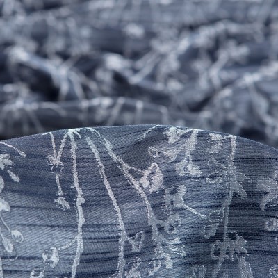 Dark Blue Floral Jacquard Room Darkening Grommet Curtains - 52 x 96 Inches