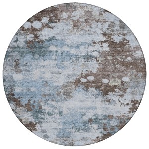 Sky Blue And Brown Abstract Washable Indoor Outdoor Area Rug - 1 of 4