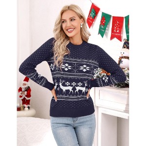 Womens Christmas Sweater Reindeer Snowflakes Knitted Ugly Crew Neck Long Sleeve Pullover Tops - 1 of 4