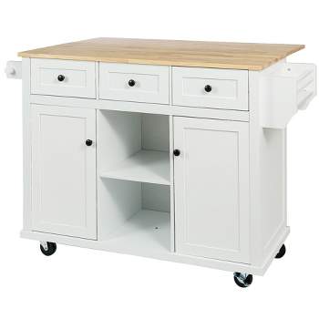 Drop-Leaf Countertop Kitchen Island, Kitchen Cart with 5 Wheels, Storage Cabinet and 3 Drawers-ModernLuxe
