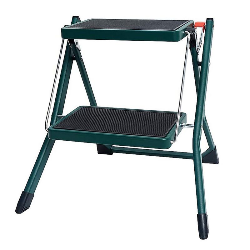 Delxo Portable Collapsible Lightweight Alloy Steel 2 Step Stool Step Ladder with Non-Slip Wide Pedestal and Locking Mechanism, Green, 3 of 8