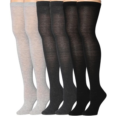 Isadora Paccini Womens 3 Pairs Contrasting Neutrals Cream Shades of Grey and Bold Black Colors Patterns Over The Knee High Socks