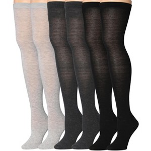 Isadora Paccini Womens 3 Pairs Contrasting Neutrals Cream Shades of Grey and Bold Black Colors Patterns Over The Knee High Socks - 1 of 1