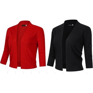 Women’s 3/4 Sleeve Cropped Cardigan Sweaters Open Front Knit Short Bolero Shrugs - 1 of 4