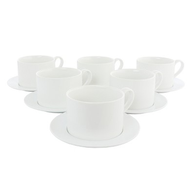 Simply White Fine Ceramic 6 Piece 2 oz. Espresso Demi Cup and Saucer Set in  White