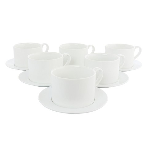 Our Table Simply White Fine Ceramic 6 Piece Square Cup and Saucer Set in White