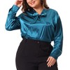 Women's Plus Size Office Formal Long Sleeve Tie Neck Satin Blouses - Agnes Orinda - 2 of 4