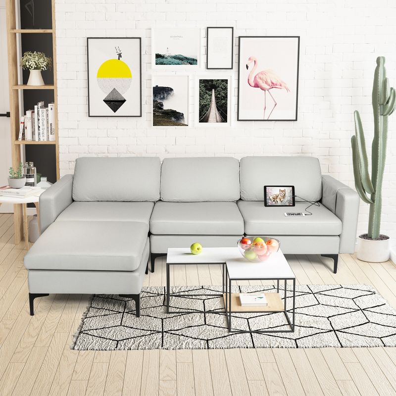 Costway Modular L-Shaped Sofa w/Reversible Chaise Lounge & 2 USB Ports, 2 of 11