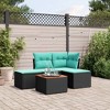 vidaXL 5 Piece Patio Sofa Set with Cushions Black Poly Rattan - Black and Blue - 2 of 4