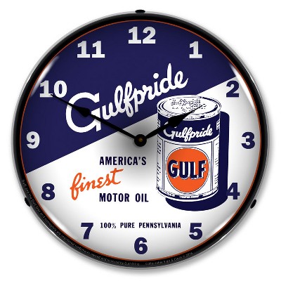 Collectable Sign & Clock | Gulfpride Motor Oil 2 LED Wall Clock Retro/Vintage, Lighted