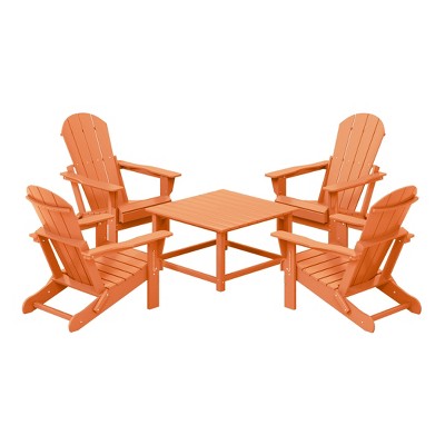WestinTrends Malibu 5-Piece HDPE Adirondack Chair Outdoor Patio Square Table Conversation Set