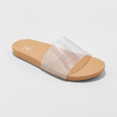 clear glitter sandals