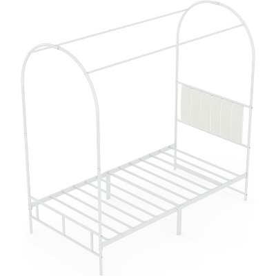 Canopy Bed Frame, Metal Kids Platform with Upholstered Headboard, Strong Slats, Noise Free, Easy Assembly